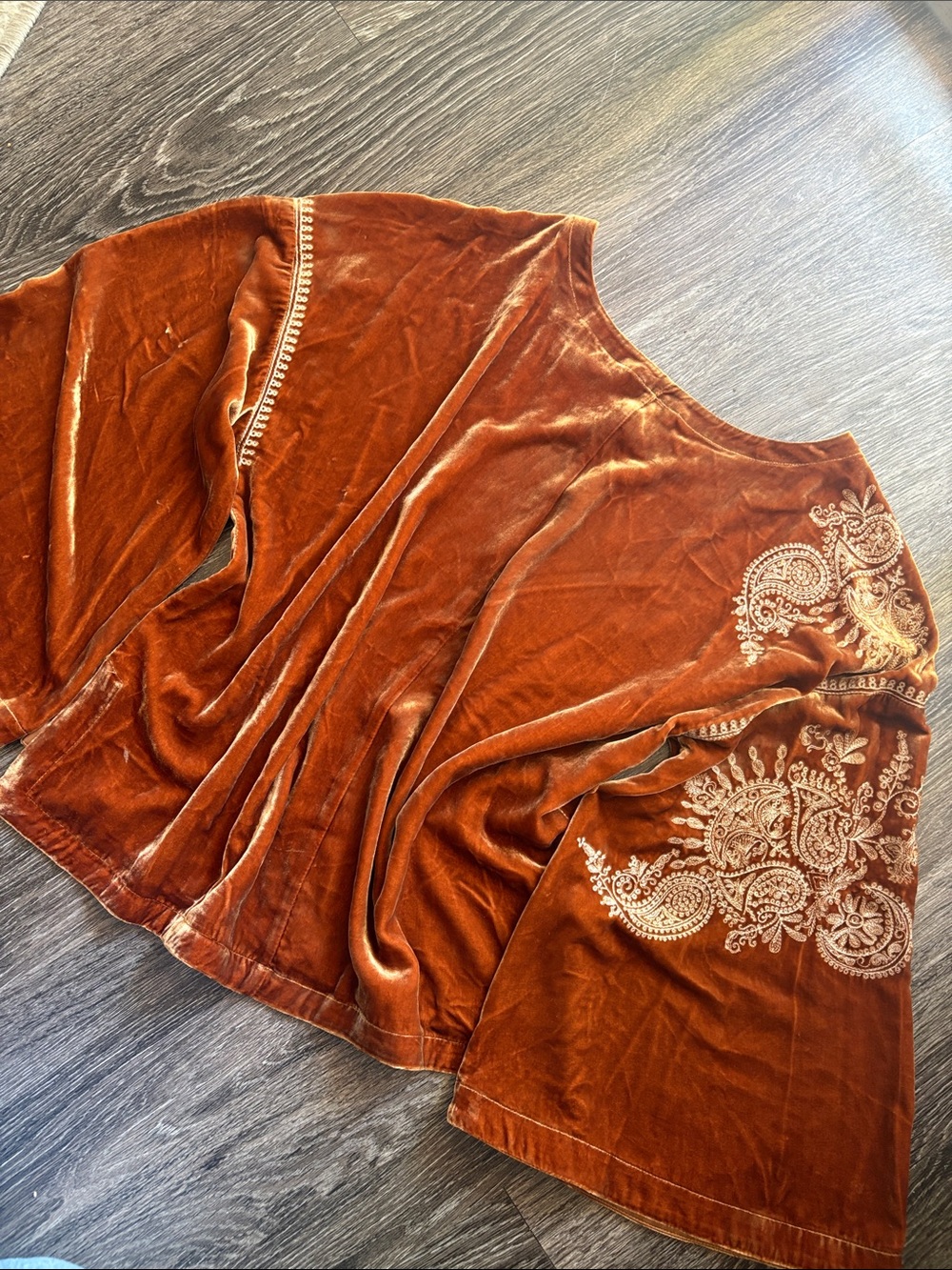 Sundance Velvet Embroidered Bell-Sleeve Top - Picture 6 of 8